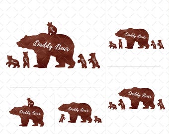 Daddy Bear 1-5 Cubs PNG Files, Dada Bear With Kids Names Png Sublimation, Father's Day Dad Gifts Png Download, Family Dad Daughter Son Png