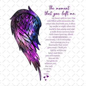 Memorial Angel Wings The Moment That You Left Me Png, In Loving Memory Png, Loss of Mom Grandma Png, Dad Grandpa Memorial, Sympathy Grief