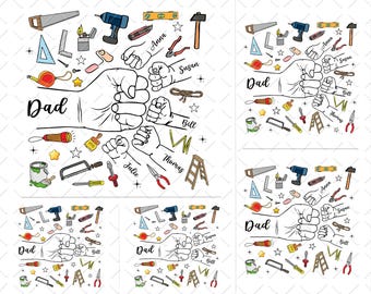 1-5 Kids Dad Fist Bump Bundles PNG Set, Father's Day Fist Bump Dad Kids Hands Png Designs, Dad And Daughter Son Hands Names Bundle Png Files