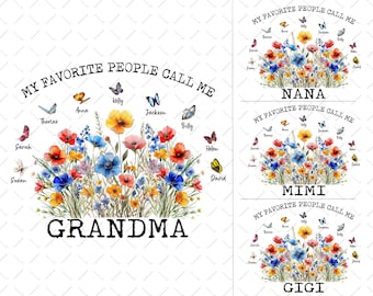 Grandma Butterfly PNG with Kids Names, Mother's Day Png, Grandma Floral Butterfly Png, Grandma Birthday Png