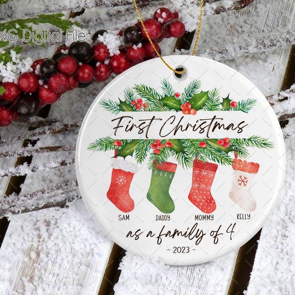 First Christmas Family of 3 4 5 6 Ornament Png, Family Stocking Ornament With Names and Year Png, New Family Christmas Ornament Png