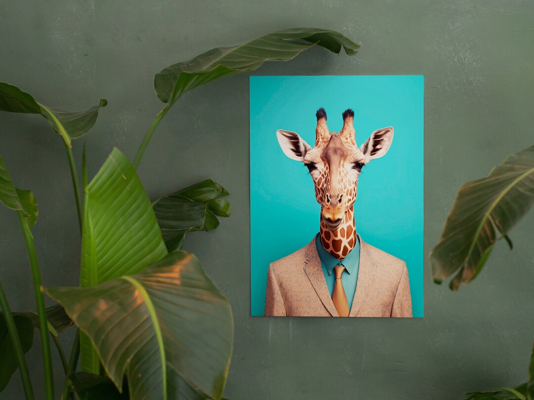 Digital Quirky Home Wall Art, Fashion Giraffe in Suit, Stylish Decor ...