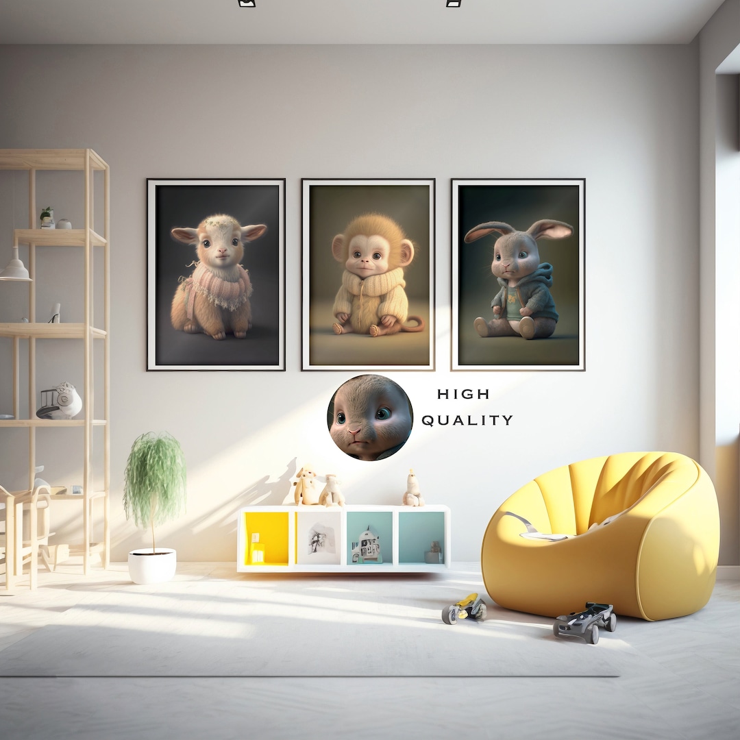 Digital Baby Animals in Clothes, Wall Art Decor Boy's Girl's Nursery