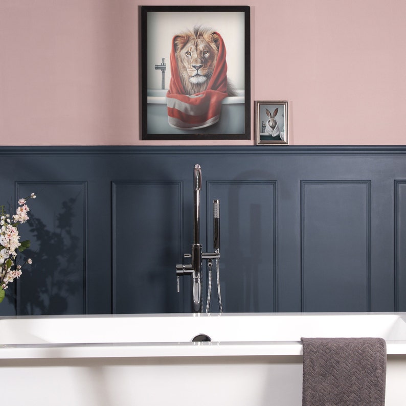 Digital Quirky Animals in Bath Wall Art Lion and Rabbit - Etsy