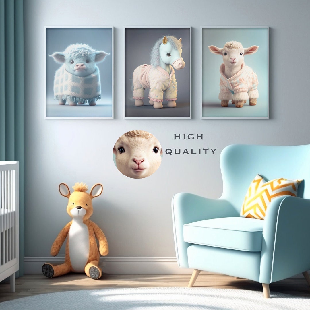 Digital Baby Animals in Clothes, Wall Art Decor Boy Nursery, Cute