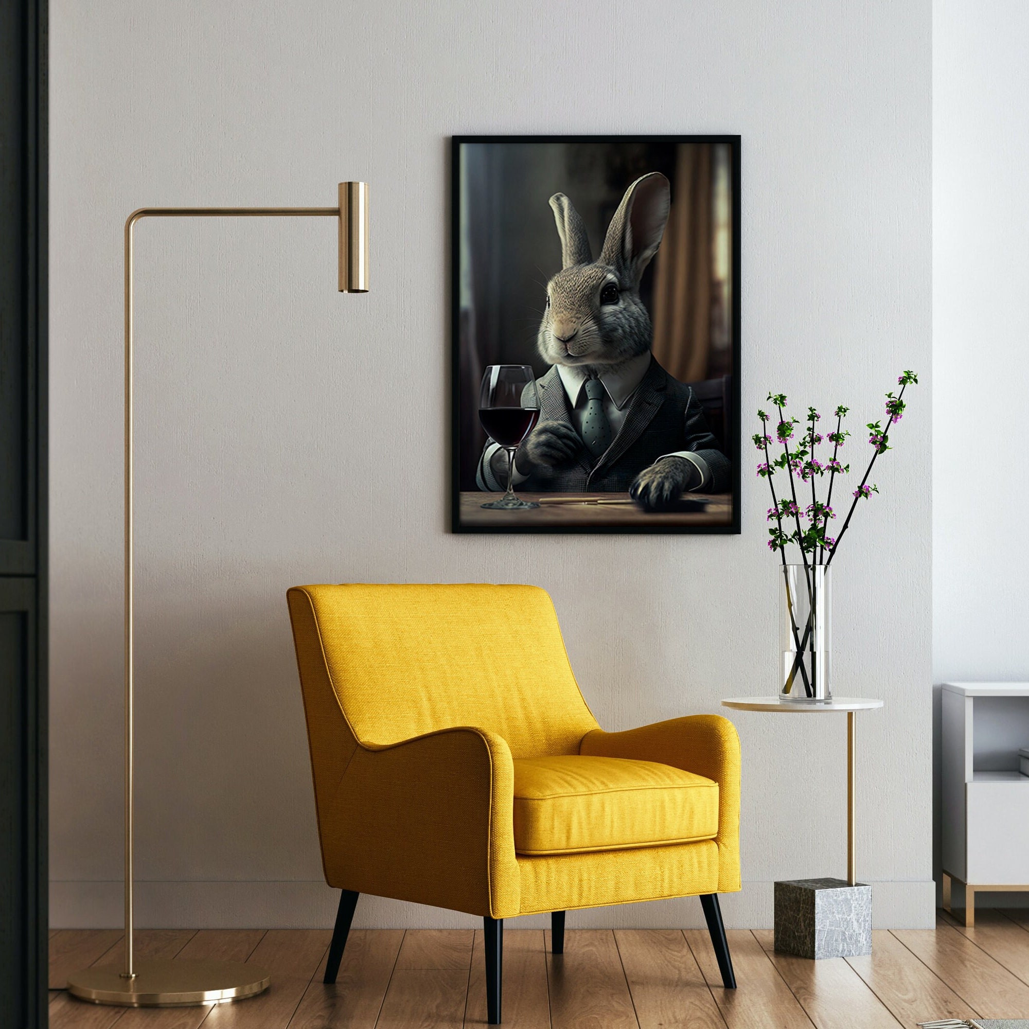 Kitchen Wall Decor, Digital Rabbit in a Suit Portrait, Download Prints ...