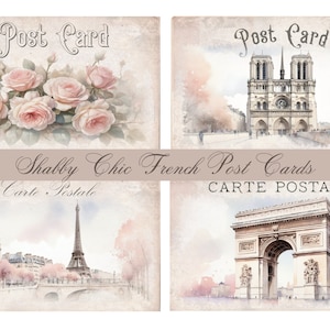 Shabby chic French postcards, vintage, ephemera, digital download.