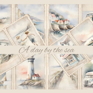 A day by the sea Journal Papiere, digitaler Download, Collage, Tags, Journal Karten.