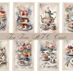 Tea Time ATC Karten, shabby chic, vintage, ATC Karten, Journaling, Junk Journal, Collagedigitaler Download