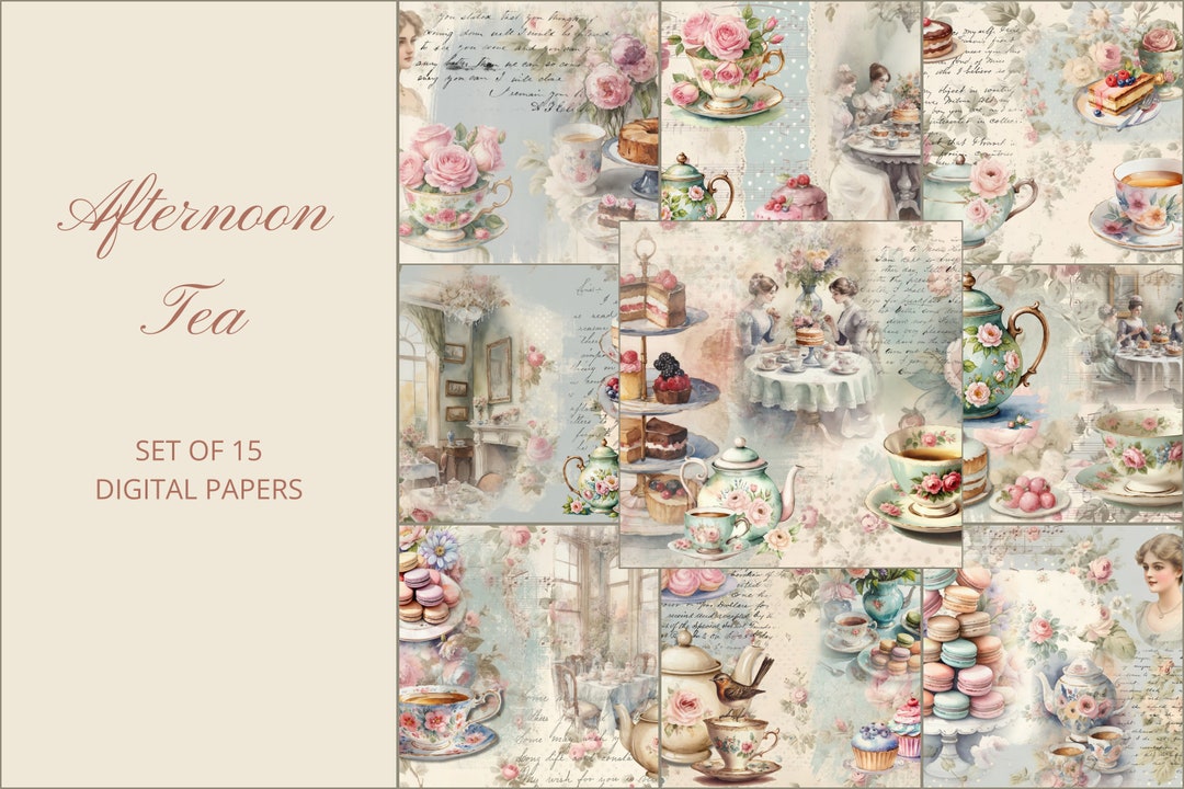 Afternoon Tea Digital Papers: Vintage Floral Scrapbooking (digital ...