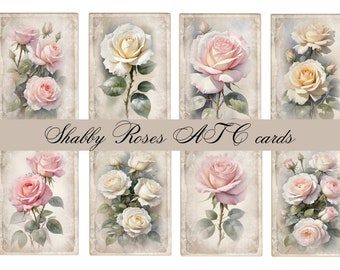 Shabby Roses ATC cards, shabby chic, journaling, junk journal, digital download