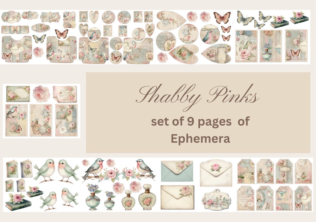 Shabby Pinks Ephemera Kit: Junk Journal Collage (digital Download) - Etsy
