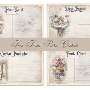 Tea time Postkarten, shabby chic, vintage, Postkarten, Collage, Journaling, Junk Journals.digitaler Download