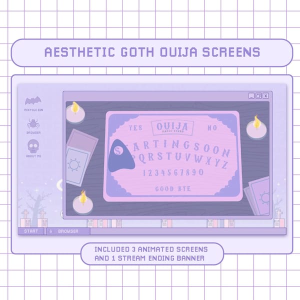 X3 Ouija Gothic Screens / Animated Pastel Witch Screen / Aesthetic goth Kawaii Scene / Pastel Purple Pink Gaming Banner / Twitch  Cute Scene