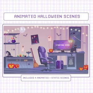Animated Gamer Setup Room Halloween Stream , Animated Twitch Scene, Halloween Twitch Panels, Pastel Goth Animated Banners , Twitch scene