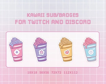 Kawaii Cup Juice Twitch Sub/Bit Badges / x4 Cute Cute Drinks Pastel Aesthetic Stream Emotes