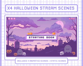 Animated Halloween Stream Scenes , Animated Pumpkin Twitch Scene, Halloween Twitch Panels, Pastel Goth Animated Banners , Twitch scene
