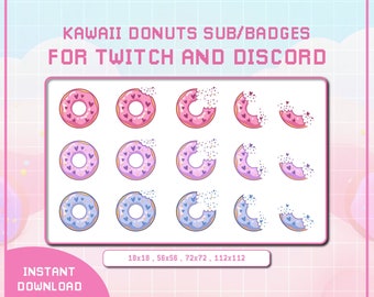 X15 Kawaii Donut Pastel Twitch Sub/Bit Badges / Pastel Pink Purple Blue Cute Donuts Aesthetic Discord Emotes Stream