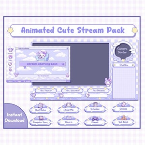 Cute Animated Stream Full Package, Pastel Clouds Scenes, Animated Alerts , Animated Twitch Banners , Kawaii stream pack.