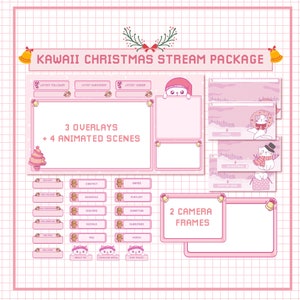 Animated Christmas Twitch Overlay, Xmas Pastel Kawaii Scenes Package, Cute Twitch Panels pack, Animated Stream Banners