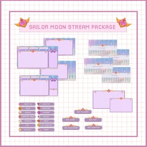 Animated Sailor Moon Twitch Overlay, Kawaii Scenes, Pastel Package, Cute Twitch Panels pack, Stream Graphics banners