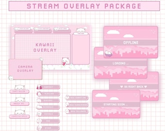 Animated Stream Overlay, Twitch Overlay Package, Lovely Twitch Scene, Cute Twitch Panels, Kawaii Twitch Banners Emotes