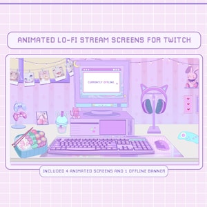 Retro Animated Lo-fi Stream Screens / 4 Aesthetic Retro WinXP Gamer Setup Overlay / Lofi Pastel Purple Gaming Banner / Twitch  Cute Scene