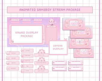 Animated Game Console Stream Overlay, Twitch Pink Console Package, Lovely Pastel Scene, Cute Panels, Kawaii Twitch Banners