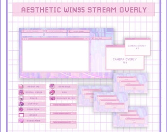 Aesthetic windows 95, Animated Stream Overlay, Win 95 Twitch Scene, Pixel Pink Pastel Package, Cute Twitch Panels pack
