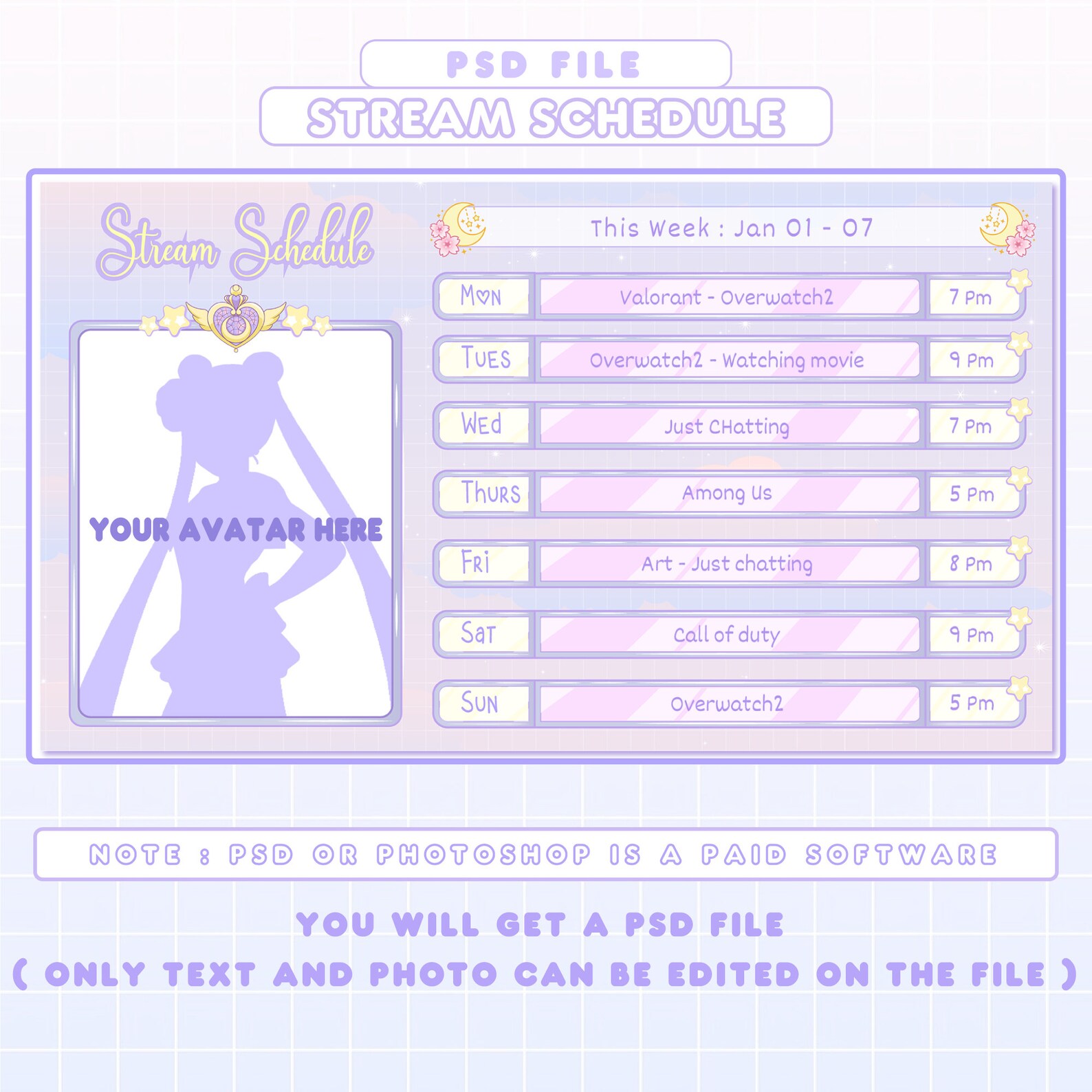 Sailor Schedule Twitch Stream , Pastel Template Cute Schedule , Canva ...