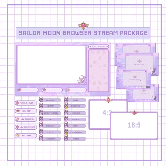 Animierte Luna Sailor Moon Twitch Overlay Purple Pastel Etsy De