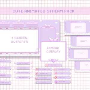 Animated Cute Stream Overlay, Twitch Kawaii Pastel Purple Pink Package, Pixel Overlay ,Animated Lovely Scene, Animated Alerts