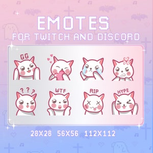Kawaii Twitch Emotes, Emote Stream Package, Pastel Pink Cat, Lovely Cute stream emot