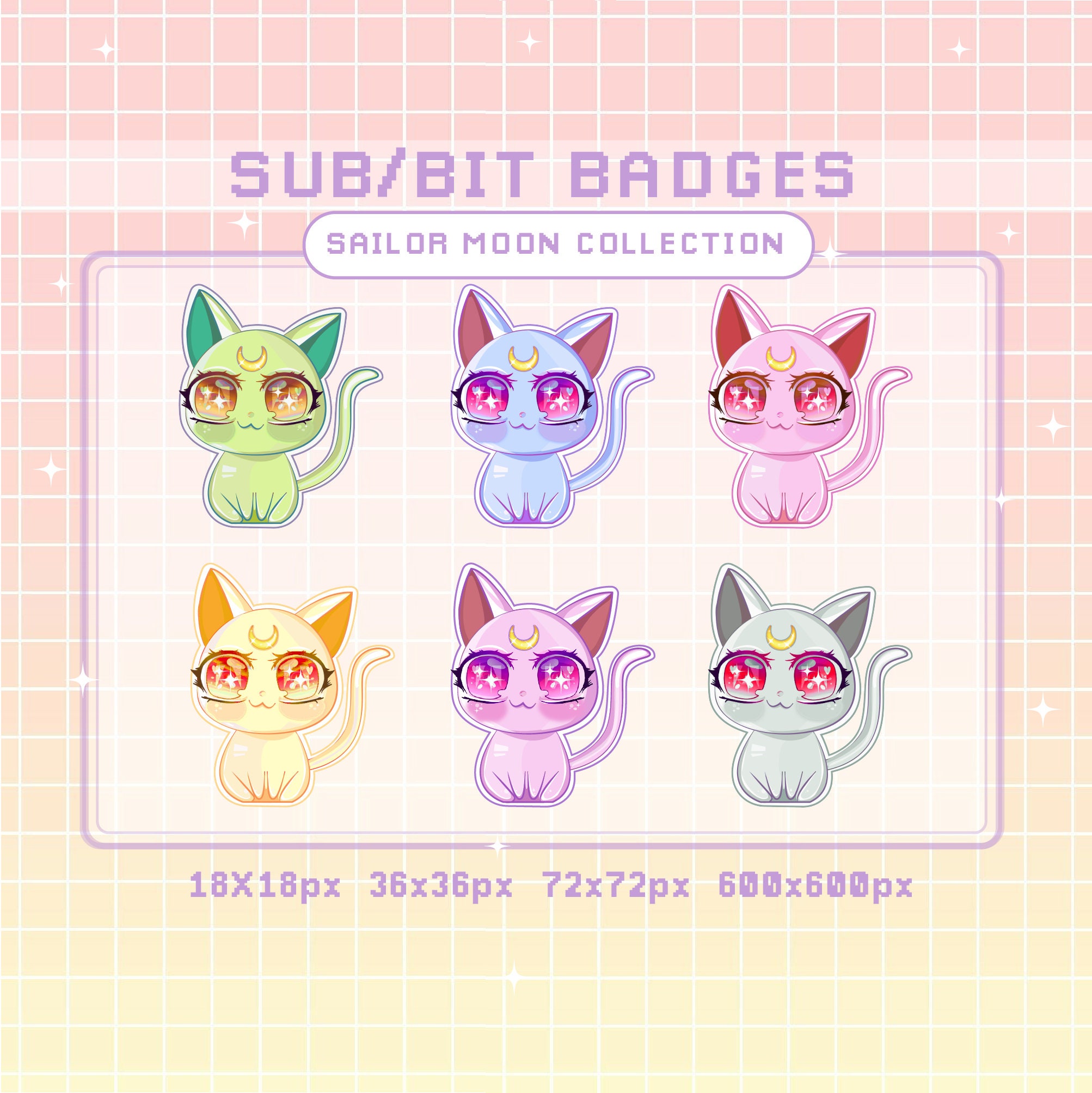 Kawaii Sailor Moon Cat Twitch Sub/bit Badges / X6 Cute Luna - Etsy