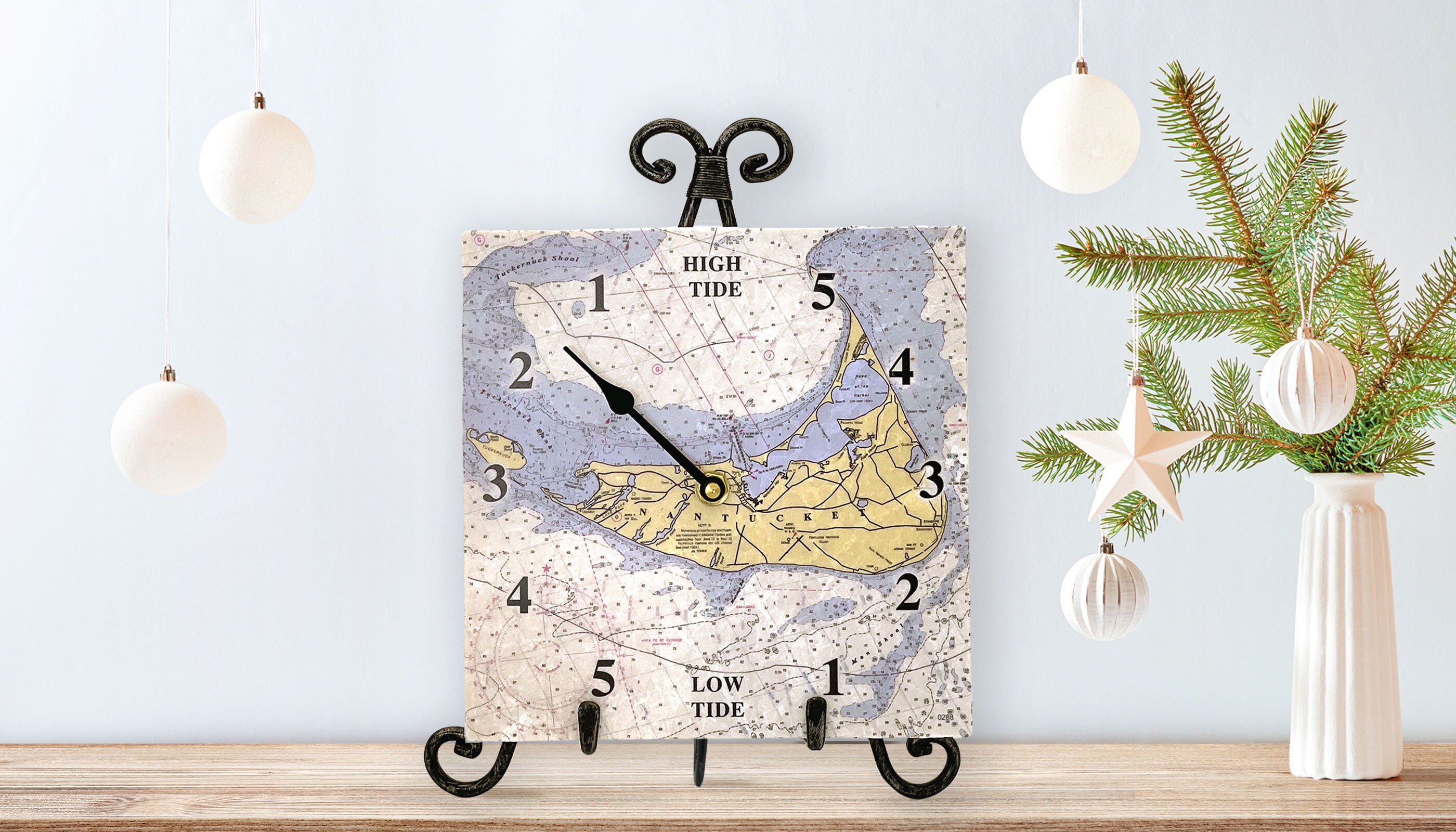 Personalized Nautical Chart Tide Clock Tumbled Marble Etsy