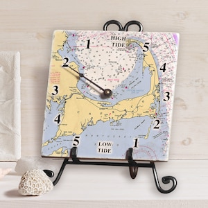 Personalized Nautical Chart Tide Clock - Tumbled Marble - Perfect Gift for Wedding, Engagement, Anniversary, Housewarming, Birthday, Holiday