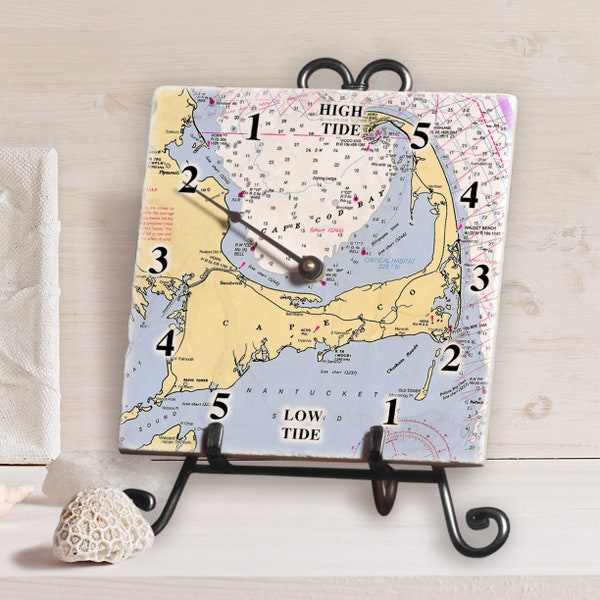 Personalized Nautical Chart Tide Clock - Tumbled Marble - Perfect Gift for Wedding, Engagement, Anniversary, Housewarming, Birthday, Holiday