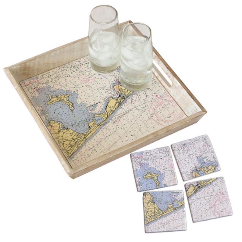 Personalized Wood Serving Tray, Custom Nautical Chart Perfect Gift for