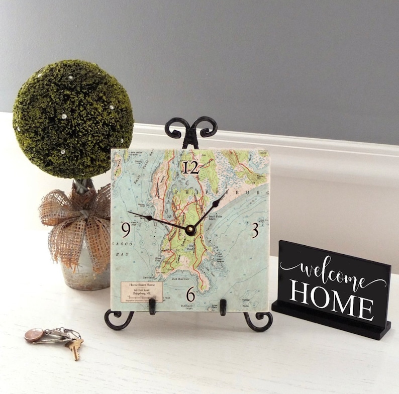 Personalized Marble Desk Clock, Custom Map Perfect Gift for Wedding
