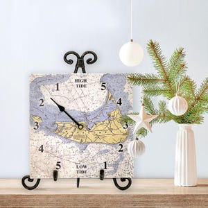Personalized Nautical Chart Tide Clock - Tumbled Marble - Perfect Gift for Wedding, Engagement, Anniversary, Housewarming, Birthday, Holiday