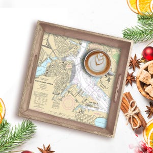 Personalized Wood Serving Tray, Custom Nautical Chart - Perfect Gift for 5th Anniversary, Wedding, Engagement, Housewarming, Boaters