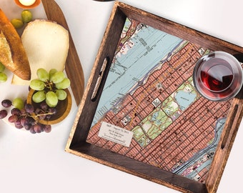 Personalized Wood Serving Tray, Custom Map - Perfect Gift for 5th Anniversary, Wedding, Engagement, Housewarming, Birthday