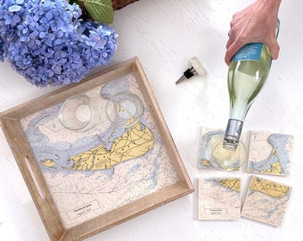 Personalized Wood Serving Tray, Custom Nautical Chart - Perfect Gift for 5th Anniversary, Wedding, Engagement, Housewarming, Boaters