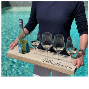 Personalized Wine Gift, Custom Wood Tray, Wine Tray - 5th Anniversary Gift, Wedding, Engagement, Housewarming Birthday, Beverage Server