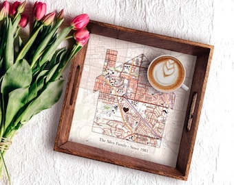 Personalized Wood Serving Tray, Custom Home-Shaped Map - Perfect Gift for 5th Anniversary, Wedding, Engagement, Housewarming, Birthday