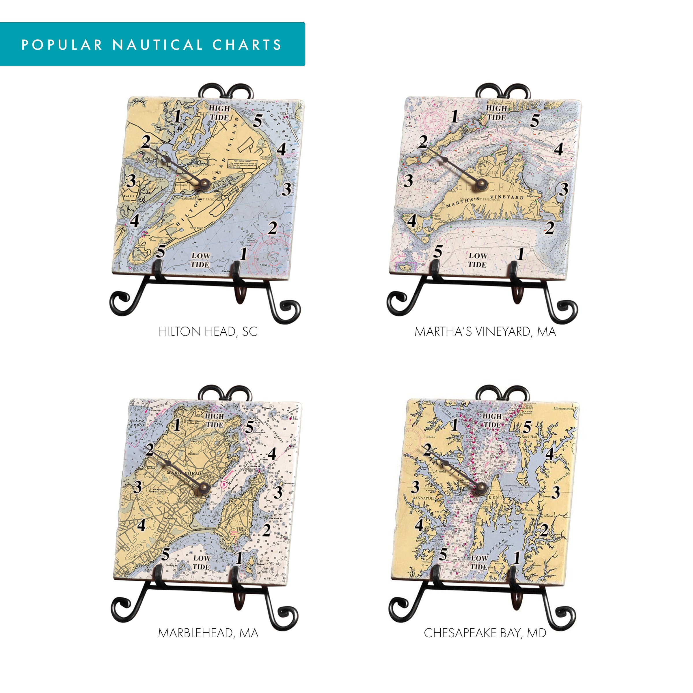 Personalized Nautical Chart Tide Clock Tumbled Marble Etsy