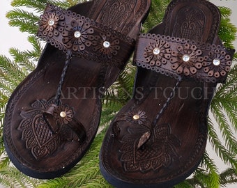 Brown Leather Kolhapuri Sandals: Handmade Ethnic Slip-Ons