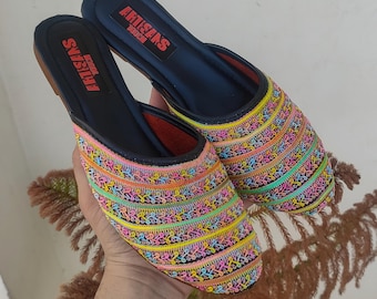 Embroidered Mule Slippers: Handmade Ethnic Bridal Flats