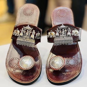 Handmade Leather Banjaran Sandals: Silver Ghungroo Bells, Ethnic Wedding Flats