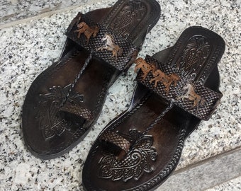 Brown Kolhapuri Slip On Sandals for Women, Handmade Geniune Leather Traditional Flats, Bridesmaid slippers, Ethnic Flats, Weddings Slippers,